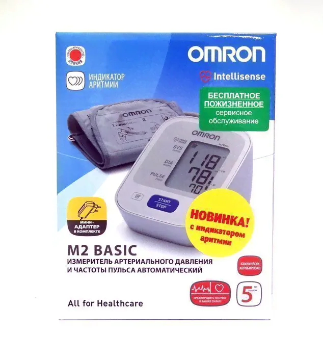 Тонометр Omron M2 Basic автомат с адаптером-0