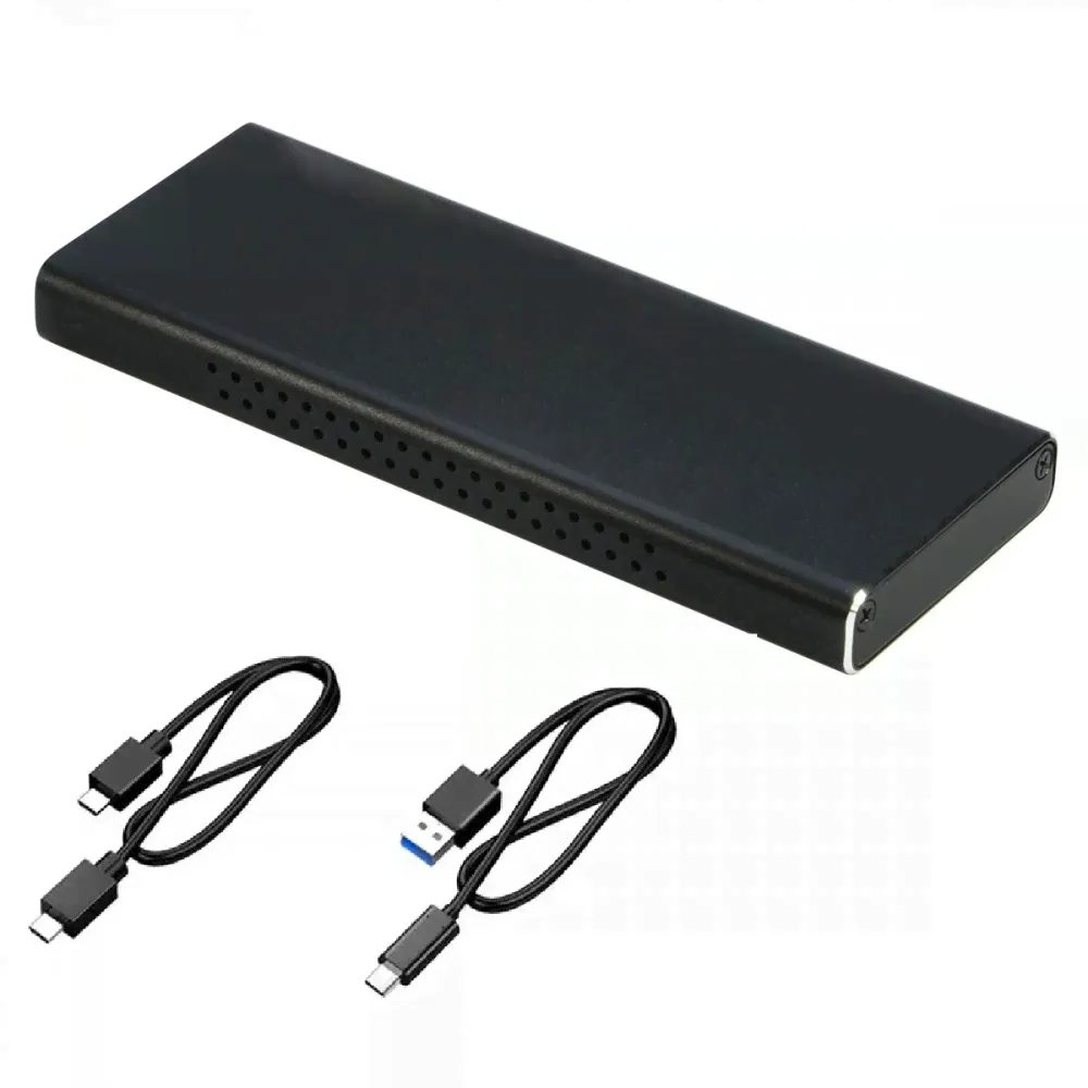 Бокс для жесткого диска SSD M2 (NVME M-key) - Type-C / USB 3.0 алюминиевый (черный) с двумя проводом - JMS583-0